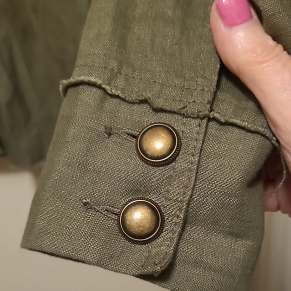INC International Concept Army Green Linen Embellished Utility Jacket - Picture 7 of 10